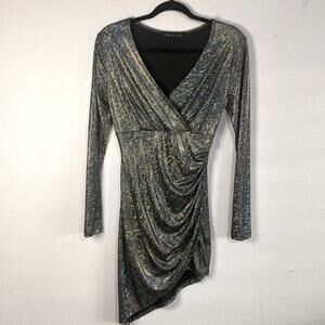 Sabora Women Metallic Asymmetrical Cocktail Dress Size M